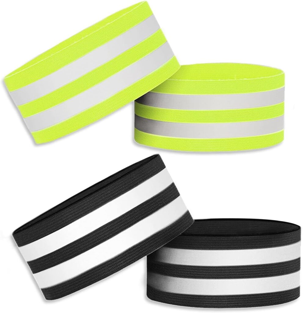 QEEQPF 4 reflective belts, reflective bracelet reflective armbands in two colors, outdoor suitable for riding, running, self-adhesive seat belts.