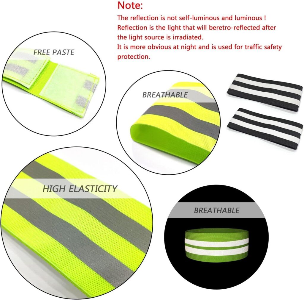 QEEQPF 4 reflective belts, reflective bracelet reflective armbands in two colors, outdoor suitable for riding, running, self-adhesive seat belts.