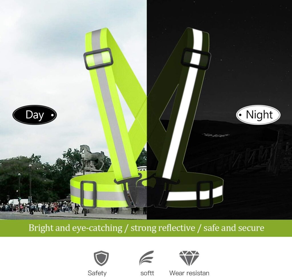 SANTOO Reflective Vest, High Visibility, Lightweight, Flexible and Adjustable Outdoor Safety Equipment, Suitable for Running, Jogging, Hiking, Cycling, etc. Fluorescent Green 2 pieces