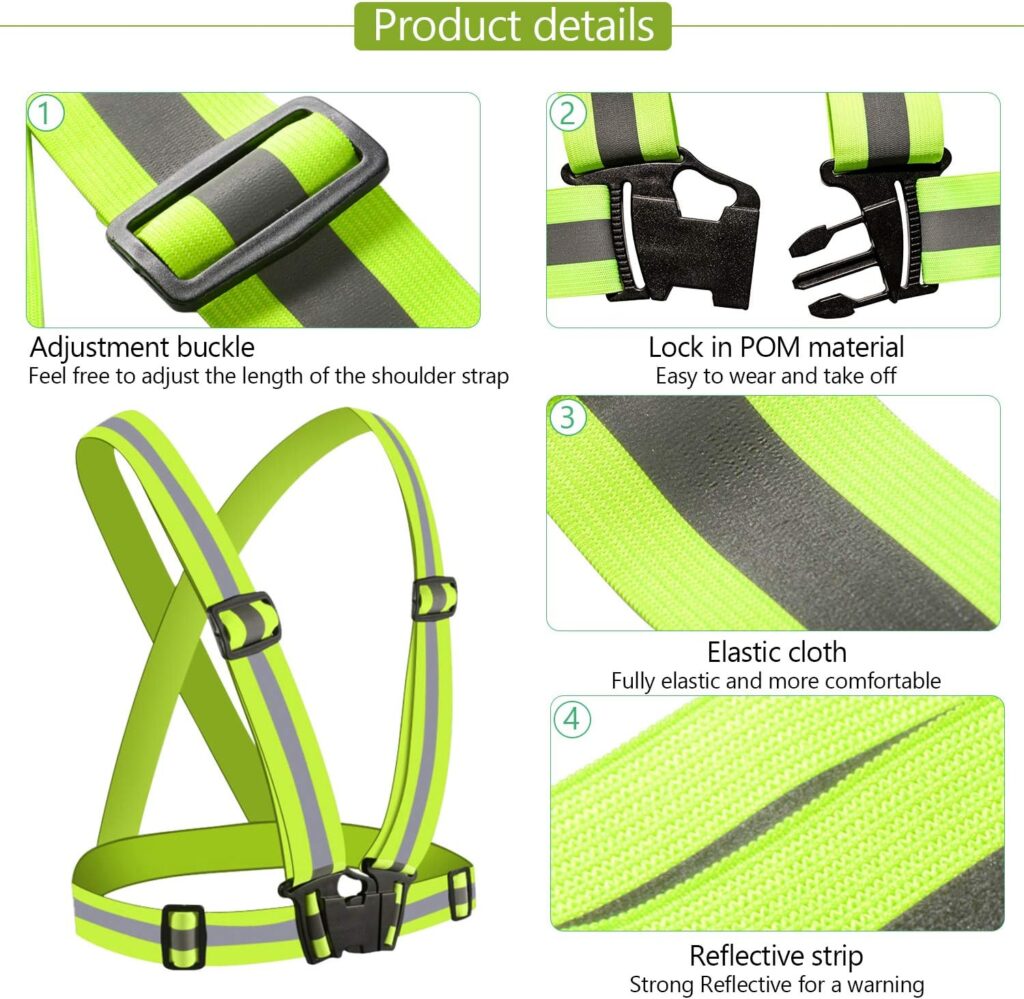 SANTOO Reflective Vest, High Visibility, Lightweight, Flexible and Adjustable Outdoor Safety Equipment, Suitable for Running, Jogging, Hiking, Cycling, etc. Fluorescent Green 2 pieces