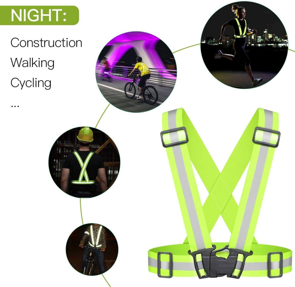 SANTOO Reflective Vest, High Visibility, Lightweight, Flexible and Adjustable Outdoor Safety Equipment, Suitable for Running, Jogging, Hiking, Cycling, etc. Fluorescent Green 2 pieces