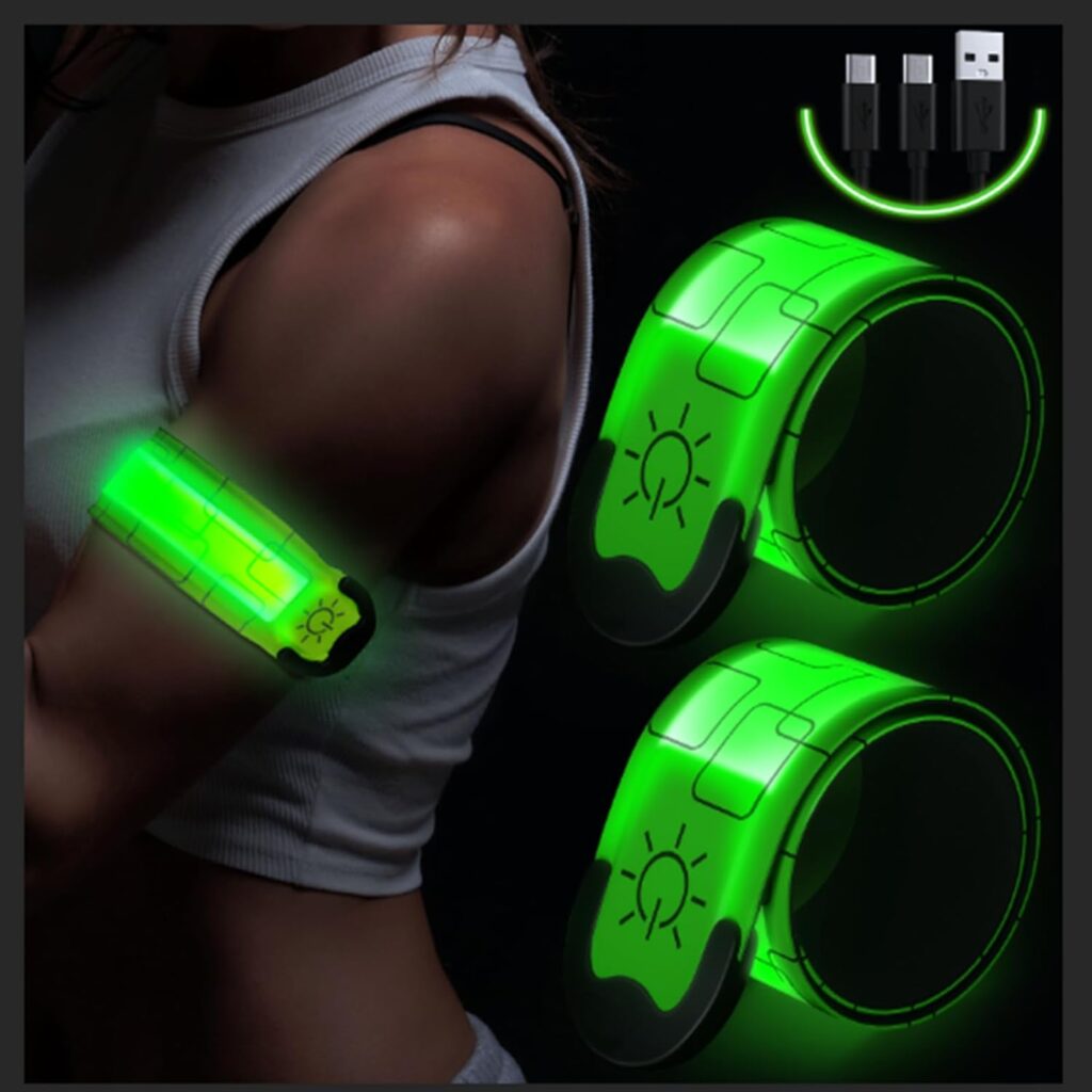 Simket Rechargeable LED Armbands for Running(2Pack),Reflective Running Bands, High Visibility Light Up Armbands for Runners, Bikers, Walkers, Pet Owners