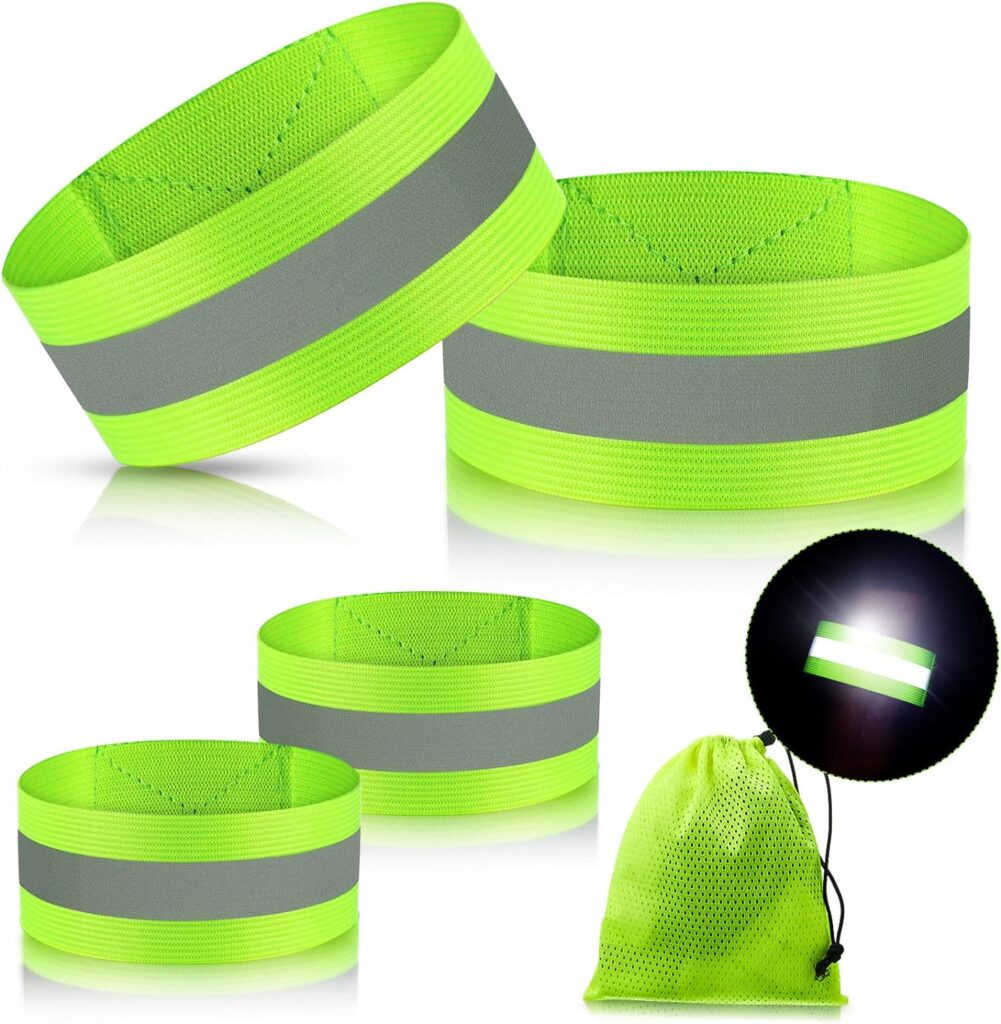 SKYLETY 4 Pieces Reflective Bands High Visibility Reflector Bands Reflective Straps Tape Bracelets Reflective Running Gear for Women Men Running Cycling Walking Arm Wrist Ankle Leg