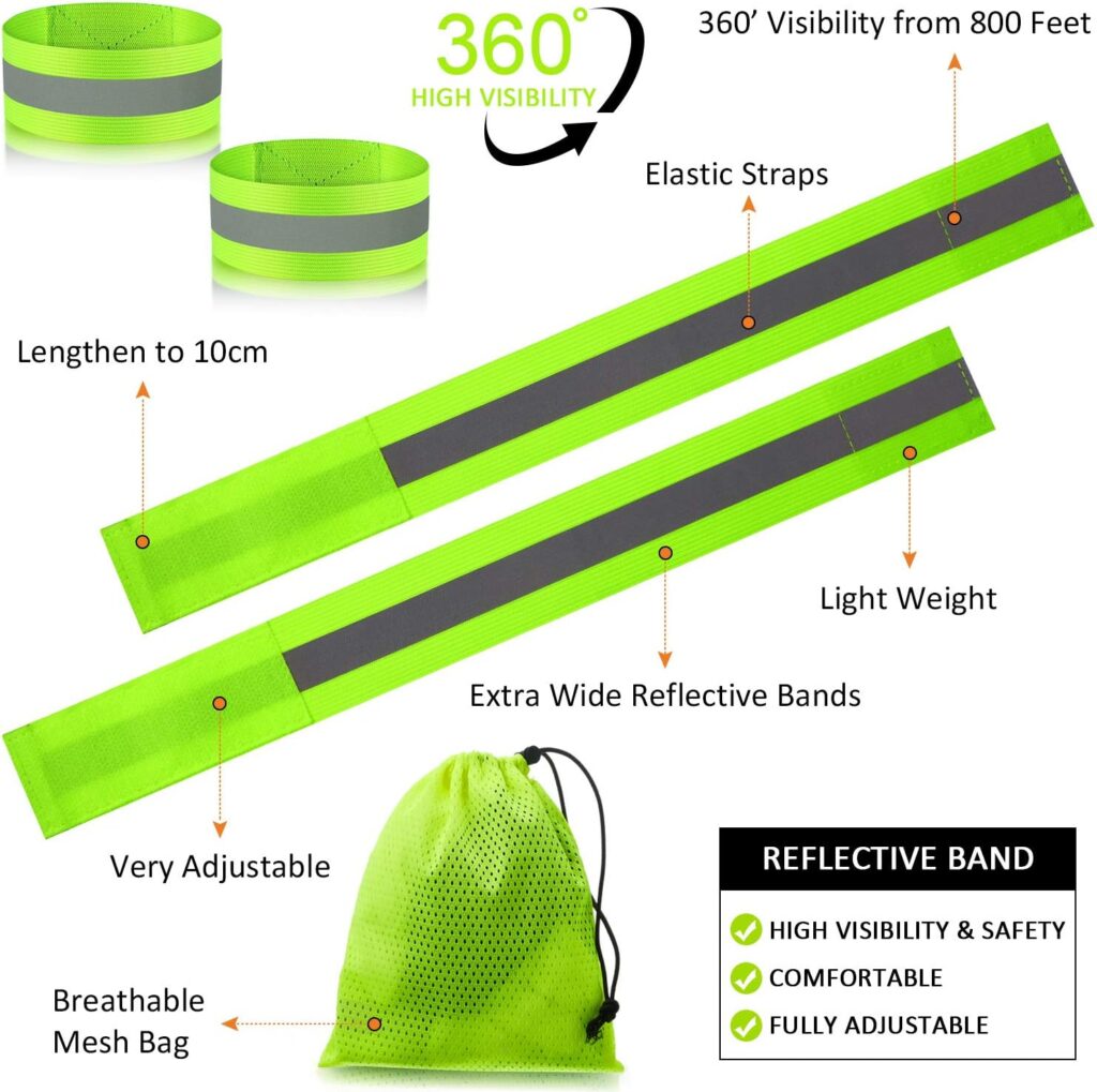 SKYLETY 4 Pieces Reflective Bands High Visibility Reflector Bands Reflective Straps Tape Bracelets Reflective Running Gear for Women Men Running Cycling Walking Arm Wrist Ankle Leg