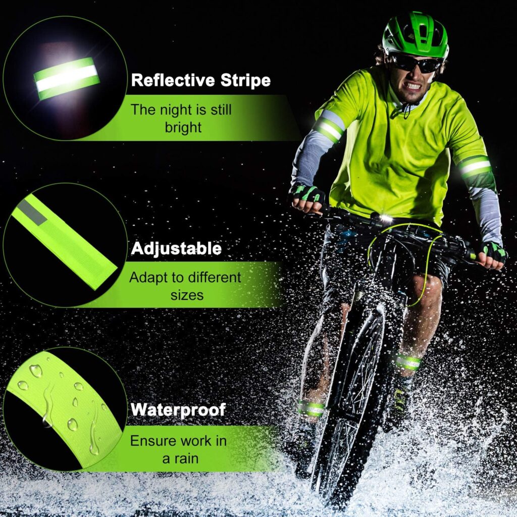 SKYLETY 4 Pieces Reflective Bands High Visibility Reflector Bands Reflective Straps Tape Bracelets Reflective Running Gear for Women Men Running Cycling Walking Arm Wrist Ankle Leg