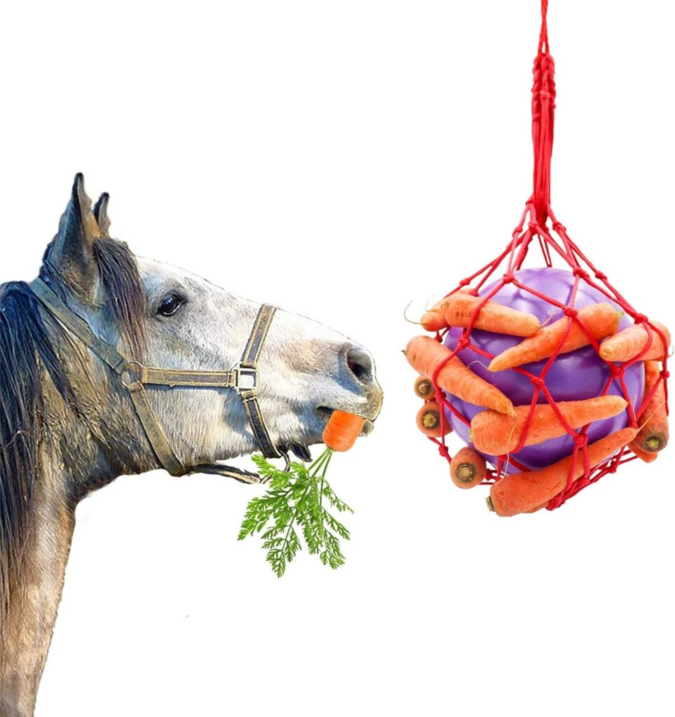 Tirifer Horse Treat Ball Carrot Feeder Toy Hanging Feeding Toy Goat Feeder Ball for Horse Goat Sheep Relieve Stress, Horse Stable Stall Paddock Rest