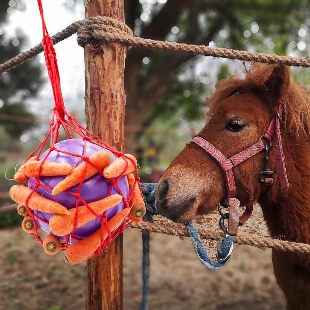 Tirifer Horse Treat Ball Carrot Feeder Toy Hanging Feeding Toy Goat Feeder Ball for Horse Goat Sheep Relieve Stress, Horse Stable Stall Paddock Rest