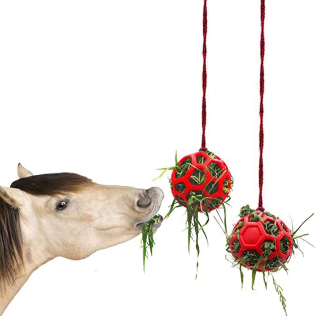 WUURAA Horse Ball Toys Treat Ball Hanging Feeding Entertainment Toy For Horses Goats Sheep Stable Stall Paddock Rest Horse Treat Ball Hay Toy Ball Hanging Feeding Toy