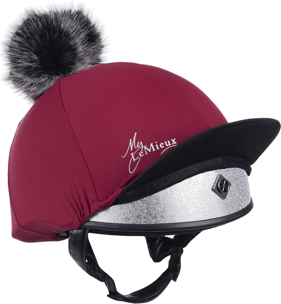 LeMieux Pom Pom Horse Riding Hat Silk with 4 Way Stretch Fabric Coordinates with Base Layers Saddle Pads - Equestrian Headgear